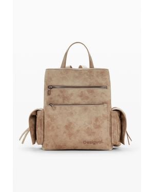 Desigual Medium Faux Leather Effect Backpack, Polyurethane - Natural