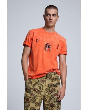 Desigual Camiseta Estampada, Hombre, Algodon, Naranja