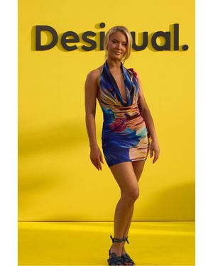 Desigual Short Dress Flower Water, Polyester - Blue