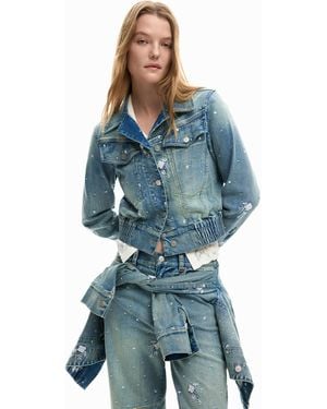 Desigual Embroidered Trucker Jacket, Cotton - Blue