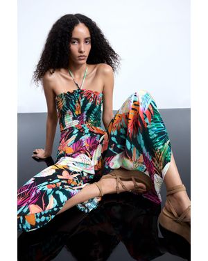 Desigual Mono Estampado Tropical, Viscosa, Negro - Blanco