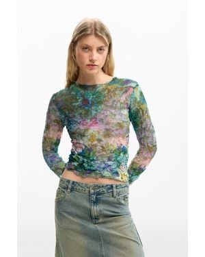 Desigual Blouse Texture Flowers, Polyester - Green