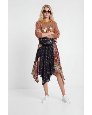 Desigual Asymmetric Flared Patch Skirt, Viscose - Black