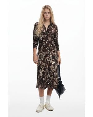 Desigual Snake Shirt Dress, Viscose - Brown