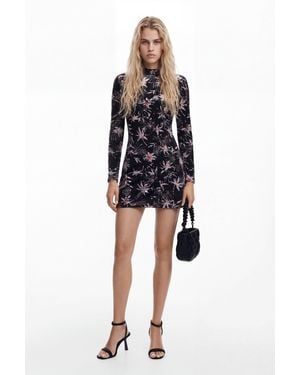 Desigual Kimono Neck Leaf Dress - Black