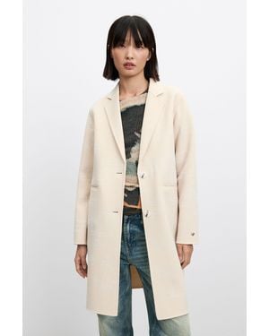 Desigual Regularer Wollmantel, Damen, Wolle, Weiß - Natur