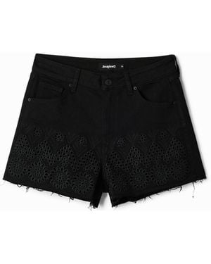 Desigual Embroidered Denim Shorts, Cotton - Black