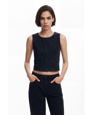 Desigual Washed Effect Knit T-Shirt, Cotton - Blue