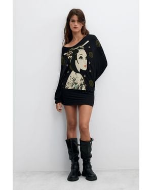 Desigual Vintage Printed Mini Dress, Viscose - Black