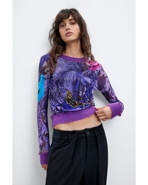 Desigual Printed T-Shirt. C. Lacroix, Polyester - Blue