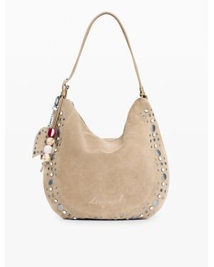 Desigual Medium Studded Bag, Cow Leather - Natural