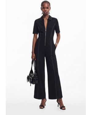 Desigual Long Jumpsuit With Topstitching - Black
