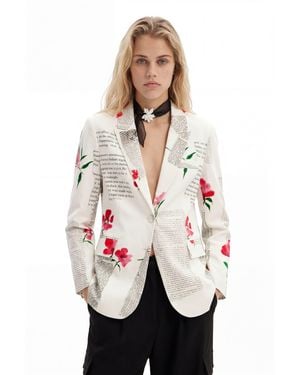 Desigual Straight Floral Text Blazer, Cotton - Black