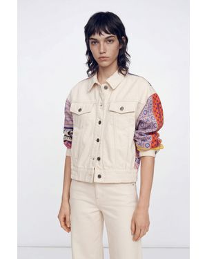 Desigual Short Embroidered Denim Jacket, Cotton - Natural