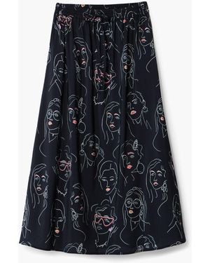 Desigual Long Skirt With Faces - Blue