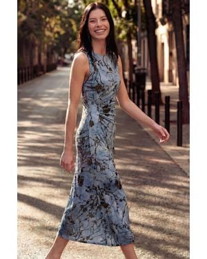 Desigual Flocked Midi Dress, Polyester - Blue