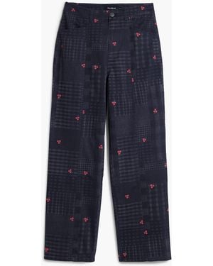 Desigual Chequered And Cherry Trousers, Cotton - Blue