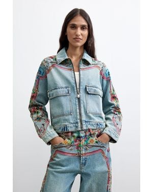 Desigual Bestickte Denim-Jacke Aus 100% Baumwolle, Damen, Baumwolle, Blau