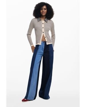Desigual Wide Leg Jeans With Panels, Cotton - Blue
