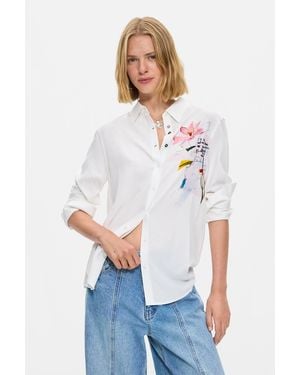 Desigual Embroidered Floral Shirt, Viscose - White