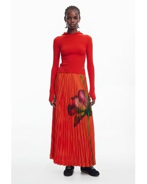Desigual Floral Texture Skirt, Polyester - Red