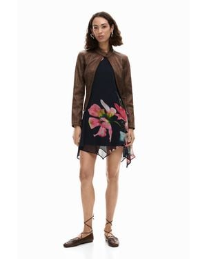 Desigual Asymmetric Floral Dress, Polyester - Black