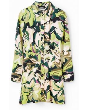 Desigual Short Floral Shirt Dress, Polyester - White