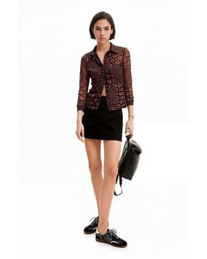 Desigual Patchwork Gathered T-Shirt, Polyester - Brown