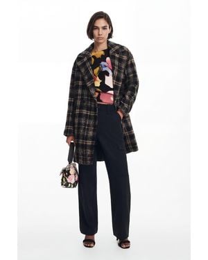 Desigual Short Chequered Coat - Black