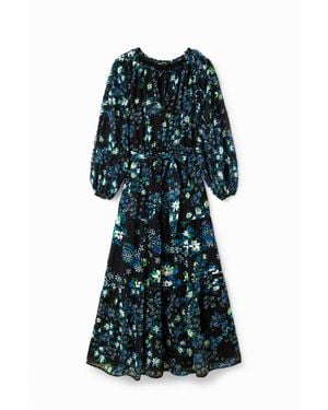 Desigual Floral Plumetis Midi Dress, Polyester - Black