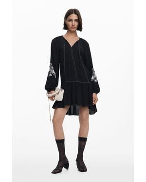 Desigual Embroidered Boho Dress - Black