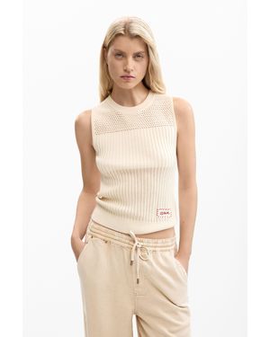 Desigual Crochet T-Shirt Embroidered - Natural