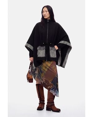 Desigual Contrast Denim Poncho - Black