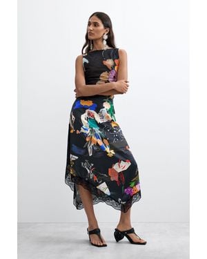 Desigual Midi Collage Skirt, Viscose - Red