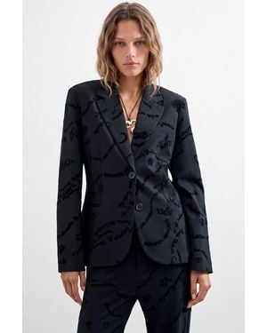 Desigual Flocked Blazer - Blue
