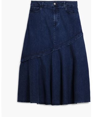 Desigual Denim Midi Skirt With Ruffle, Cotton - Red