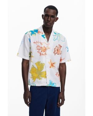 Desigual Kurzarmhemd Mit Blättern - Blau