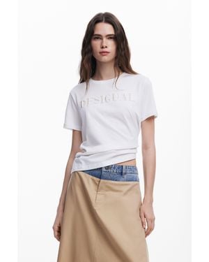 Desigual T-Shirt Logo Glitzer - Weiß