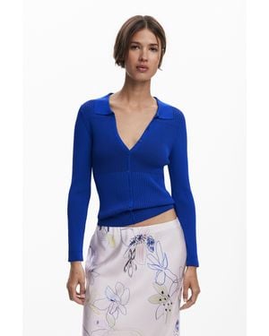 Desigual Fine Buttoned Jumper - Blue