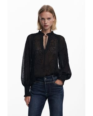 Desigual Blusa Trasnparencias Flocado - Azul