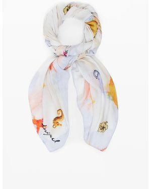 Desigual Rectangular Foulard Charms, Viscose - White