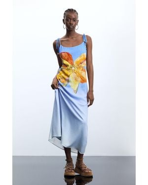 Desigual Printed Long Dress, Viscose - Blue