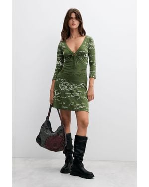 Desigual Short Dress With Vintage Print - Green