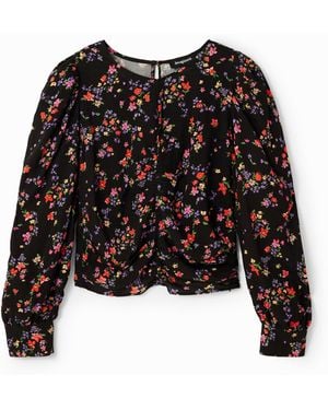 Desigual Floral Ruched Blouse, Viscose - Black