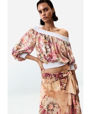 Desigual Printed Strapless Blouse - Red