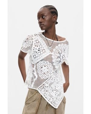 Desigual Asymmetric Crochet T-Shirt - White