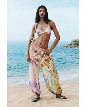Desigual Long Floral Print Trousers, Polyester - Blue