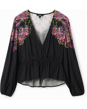 Desigual Digital Floral Wrap Blouse, Viscose - Black