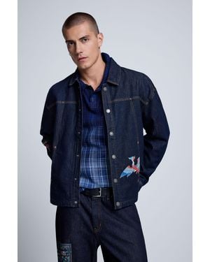 Desigual Chaqueta Estampada 100% Algodón, Hombre, Algodon, Azul