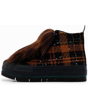 Desigual Fur Platform High-Top Sneakers, Polyester - Black